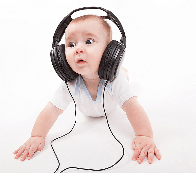 Baby and headphone